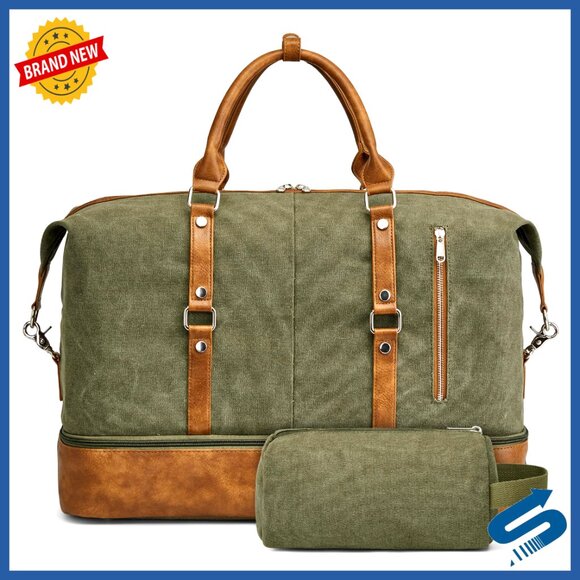 Canvas Duffle Bag Large Travel Carry On Weekender with Shoe Compartment